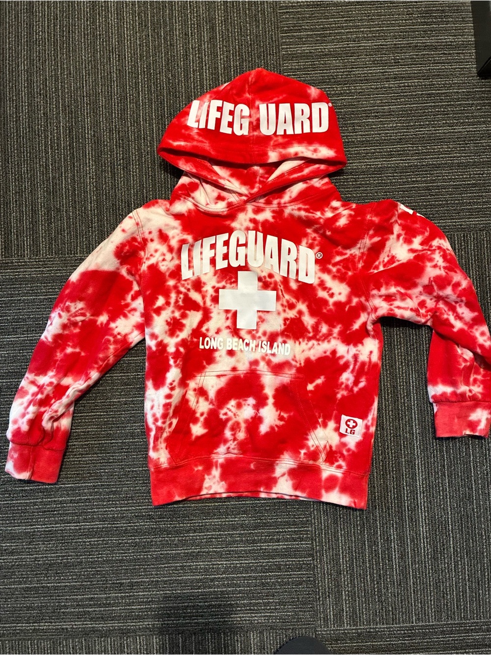 Lifeguard Red Tie-Dye Kids Hooded Pullover Sweatshirt